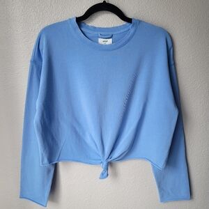 NWT Aerie Knotted Front Cropped Long Sleeve Lightweight Sweatshirt Small Blue